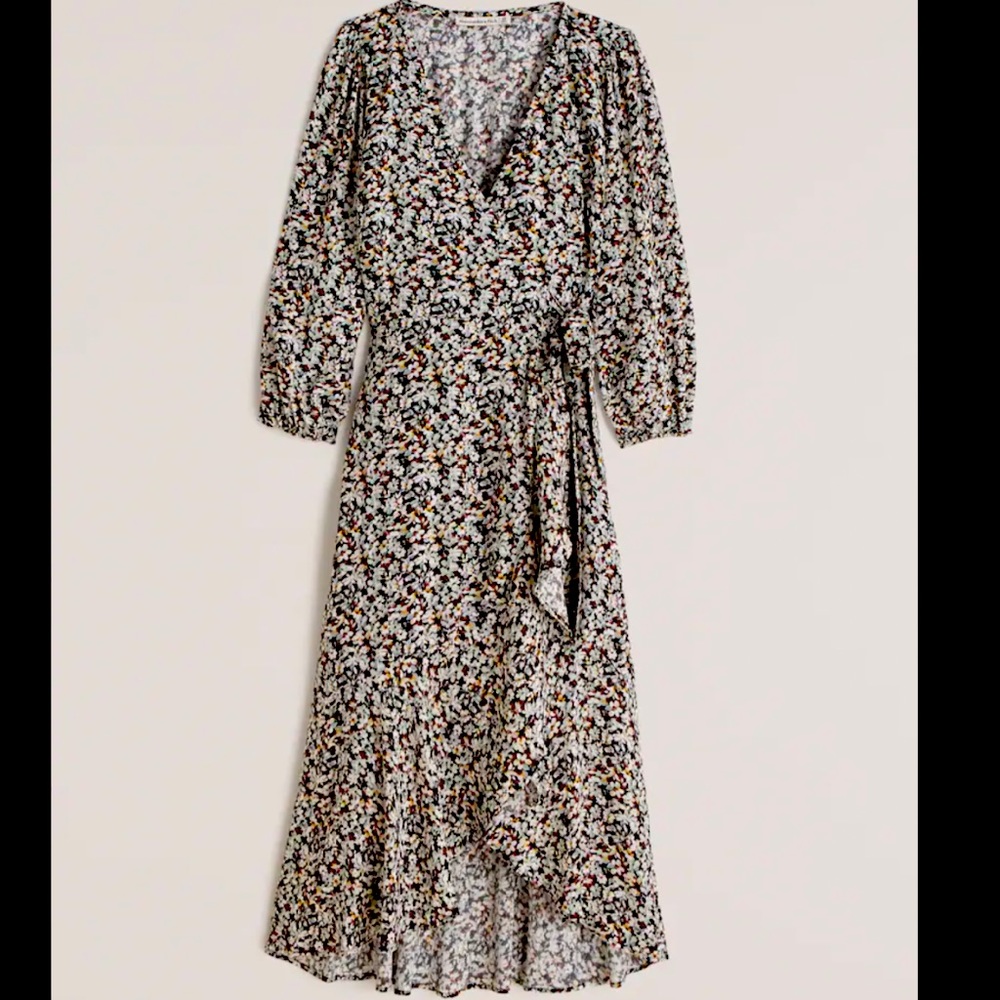 Puff Sleeve Wrap Midi Dress Abercrombie